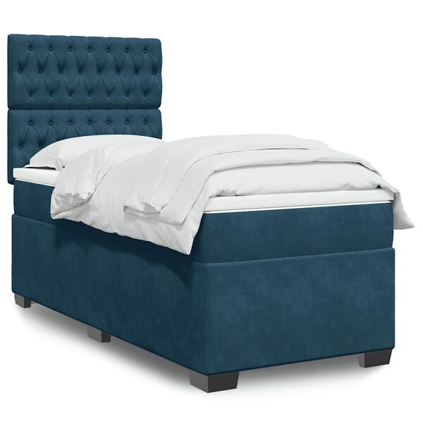 vidaXL Cama boxspring com colch&atilde;o 100x200 cm veludo azul