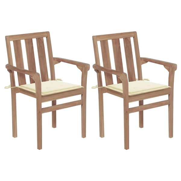 vidaXL Cadeiras de jardim c/ almofadões cor creme 2 pcs teca maciça