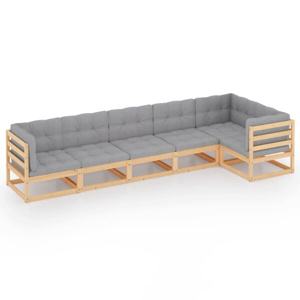 vidaXL 6 pcs conjunto lounge de jardim com almofad&otilde;es pinho maci&ccedil;o