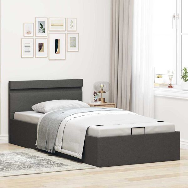 vidaXL Cama hidr&aacute;ulica c/ arruma&ccedil;&atilde;o LED 100x200cm tecido cinza-escuro