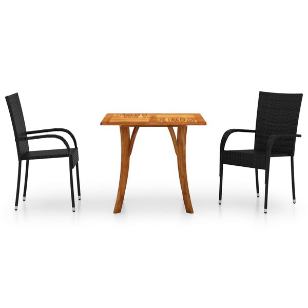 vidaXL 3 pcs conjunto de jantar para jardim preto