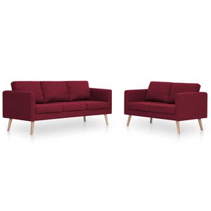 vidaXL 2 pcs conjunto de sof&aacute;s tecido vermelho tinto