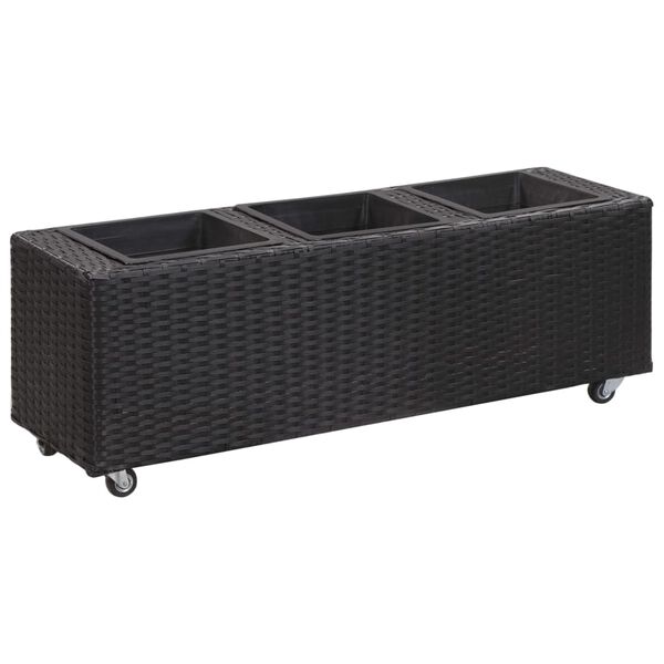 vidaXL Floreira com 3 vasos 100x30x36 cm vime PE preto