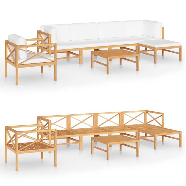 vidaXL 7 pcs conj. lounge de jardim + almofad&otilde;es cor creme teca maci&ccedil;a