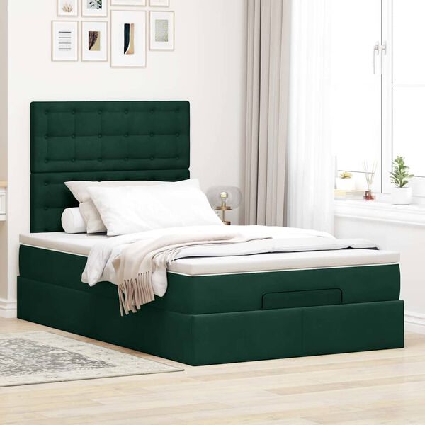 vidaXL Estrutura de cama otomana com colch&otilde;es verde escuro Veludo