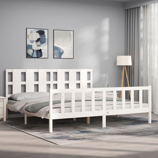 vidaXL Estrutura de cama com cabeceira 180x200cm madeira maci&ccedil;a branco