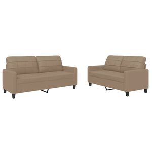 vidaXL 2 pcs conjunto sof&aacute;s c/ almofad&otilde;es couro artif. cor cappuccino