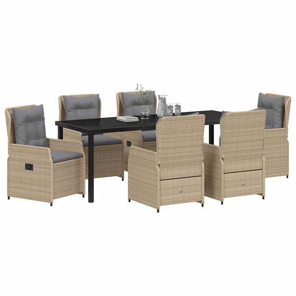 vidaXL Conjunto de Jantar para Jardim 7 pcs Bege e Cinza Claro vime PE