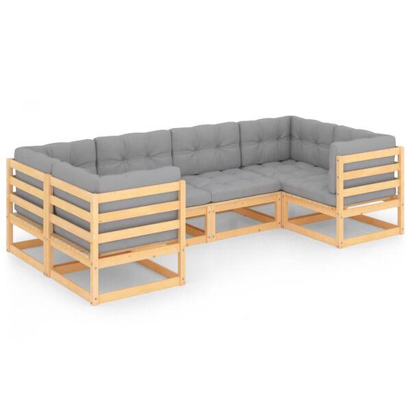 vidaXL 6 pcs conjunto lounge de jardim c/ almofadões pinho maciço