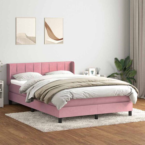 vidaXL Cama box spring com colch&atilde;o 160x210 cm veludo rosa