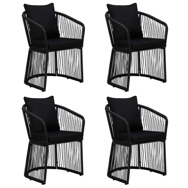 vidaXL 5 pcs conjunto de jantar p/ jardim c/ almofad&otilde;es vime PVC preto