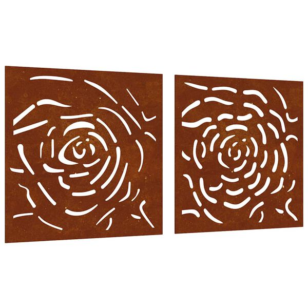 vidaXL Decora&ccedil;&otilde;es p/ muro jardim 2 pcs 55x55cm a&ccedil;o corten design rosas