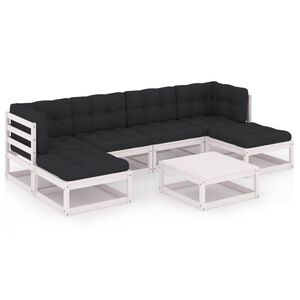 vidaXL 7 pcs conj. lounge de jardim c/ almofad&otilde;es pinho maci&ccedil;o branco