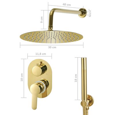 vidaXL Sistema de duche em aço inoxidável 201 dourado