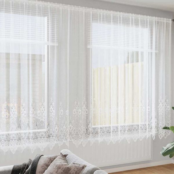 vidaXL Cortina de Renda com cortinas Branco 200 x 1200 cm Poli&eacute;ster