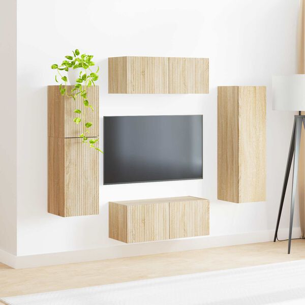 vidaXL Conjunto de m&oacute;vel de TV Montado na parede 4 pcs Carvalho Sonoma