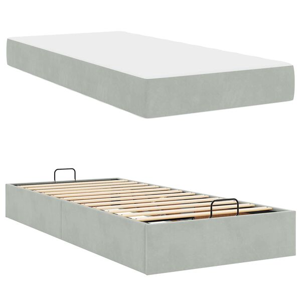 vidaXL Estrutura da Cama com colch&atilde;o Cinzento-claro 90 x 190 cm Veludo