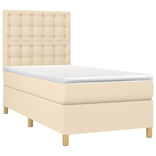 vidaXL Cama box spring c/ colch&atilde;o e LED 90x190 cm tecido cor creme
