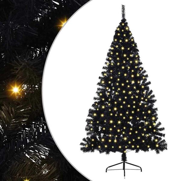 vidaXL &Aacute;rvore de Natal Artificial Pr&eacute;-iluminada Preto 210 cm PVC
