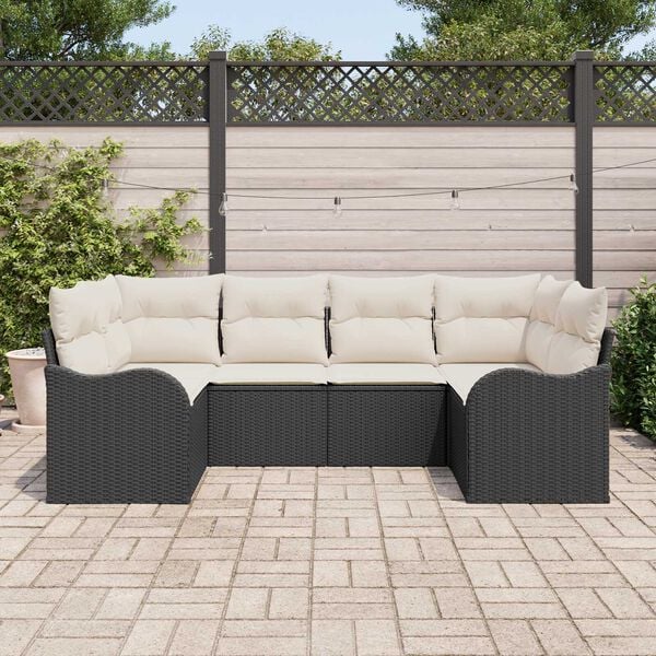 vidaXL Conjunto de Sof&aacute; de Jardim 6 pcs Preto Rattan Sint&eacute;tico