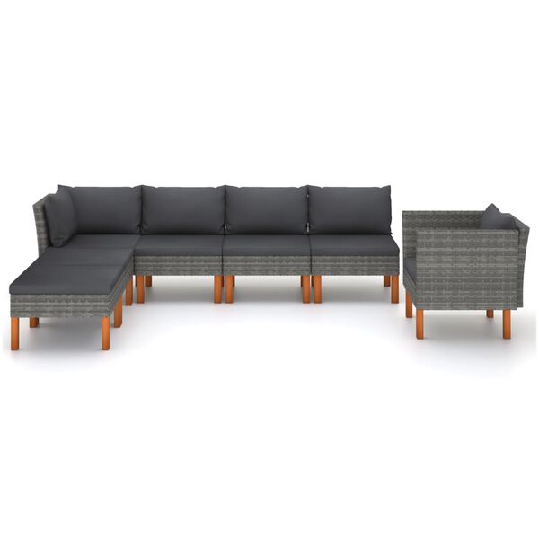 vidaXL 7 pcs conj. lounge jardim vime PE e eucalipto maci&ccedil;o cinzento