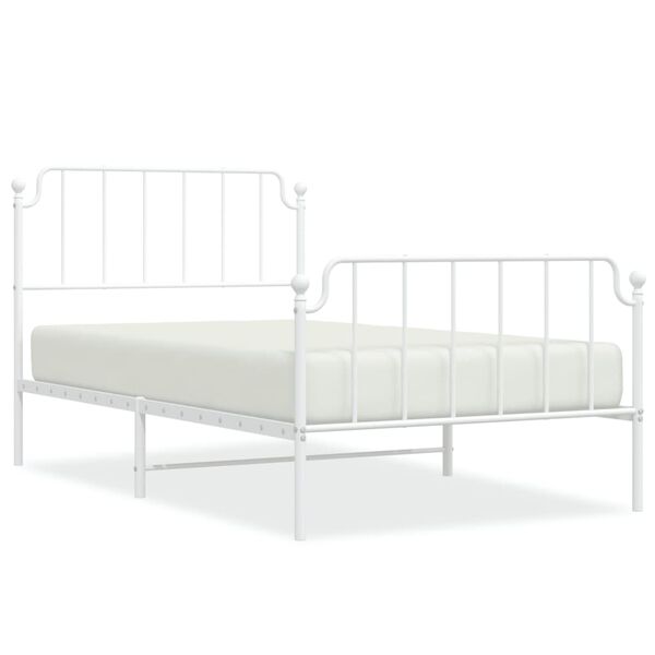 vidaXL Estrutura de cama com cabeceira e pés 107x203 cm metal branco