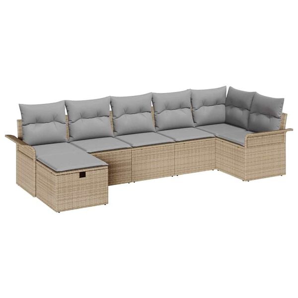 vidaXL Conjunto de Sof&aacute; de Jardim 7 pcs Bege Rattan Sint&eacute;tico