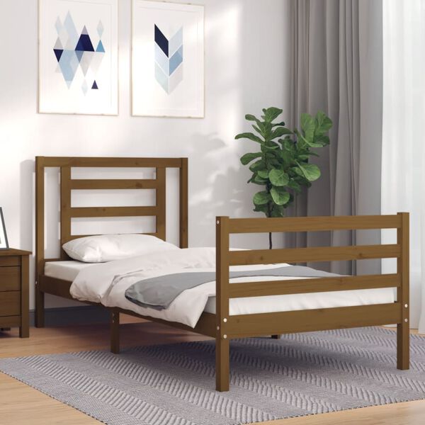 vidaXL Estrutura cama cabeceira 90x200 cm madeira maci&ccedil;a castanho-mel