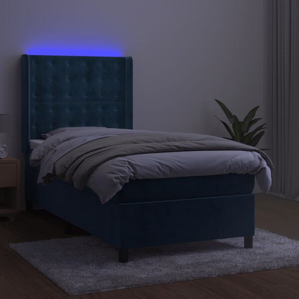 vidaXL Cama box spring c/ colch&atilde;o/LED 90x190 cm veludo azul-escuro