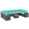 vidaXL Conjunto de sof&aacute; de jardim com 11 pe&ccedil;as e almofadas em rattan sint&eacute;tico preto