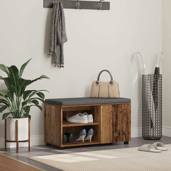 vidaXL Banco de Hall com almofada Madeira antiga 80 x 38 x 46 cm