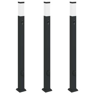 vidaXL Conjunto de 3 postes de ilumina&ccedil;&atilde;o com sensor e tomada, 110 cm, pretos, IP44