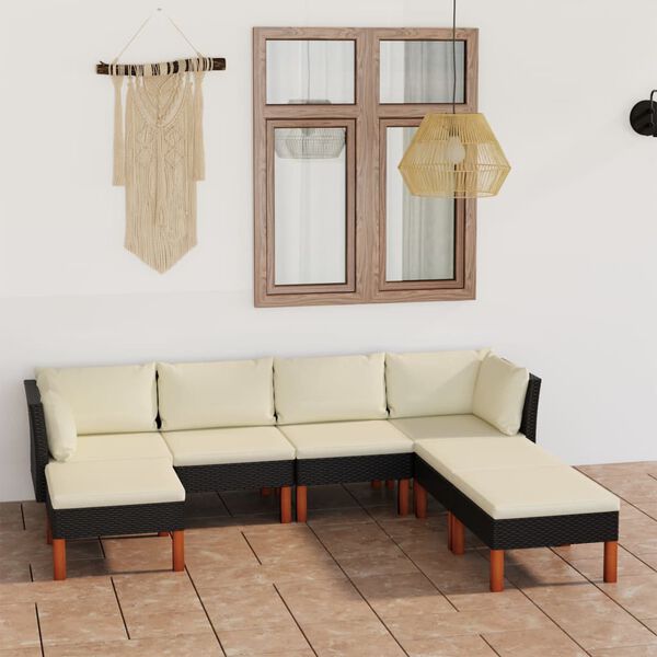 vidaXL 7 pcs conjunto lounge de jardim c/ almofad&otilde;es vime PE preto
