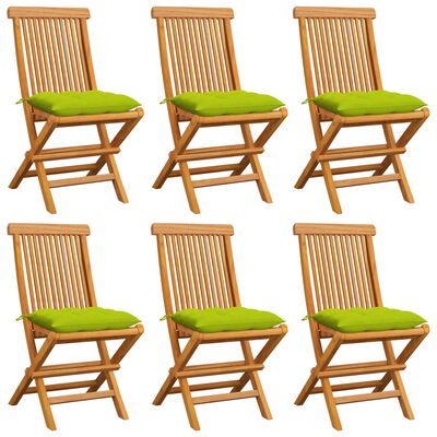 vidaXL Cadeiras jardim c/ almofadões verde brilhante 6 pcs teca maciça