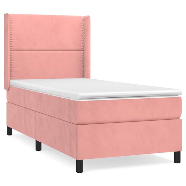 vidaXL Cama com molas/colch&atilde;o 90x200 cm veludo rosa