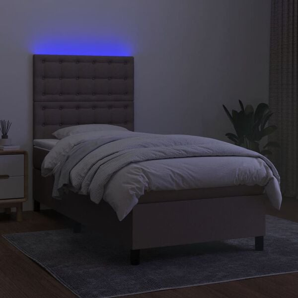 vidaXL Cama box spring + colch&atilde;o/LED 80x200cm tecido cinza-acastanhado