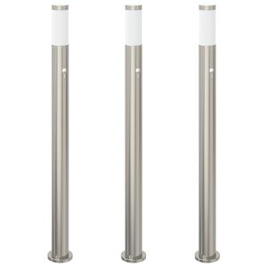 vidaXL Lumin&aacute;rias de balizamento com sensor, 3 unidades, 110 cm, a&ccedil;o inoxid&aacute;vel, IP44