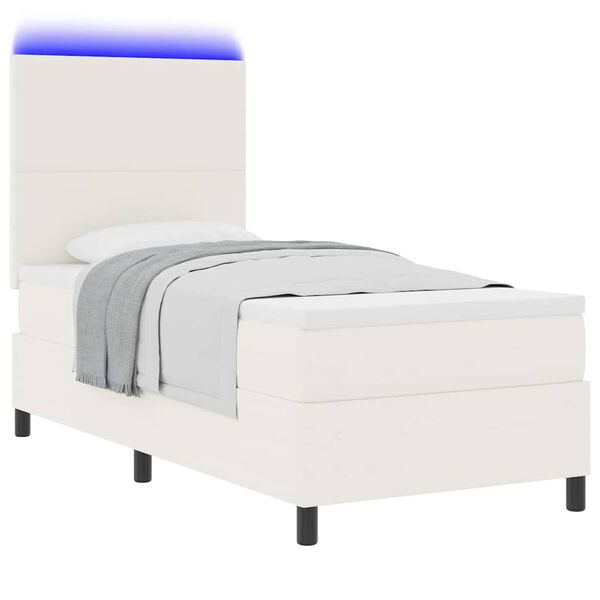 vidaXL Cama Box Spring LED com cabeceira Creme e Branco 100 x 200 cm