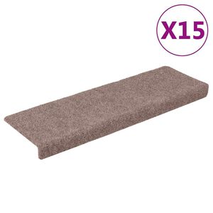 vidaXL Tapetes de escada autoadesivos 15 pe&ccedil;as 65x21x4 cm castanho claro com borda retangular