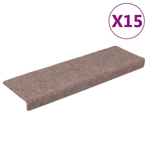 vidaXL Tapetes de escada autoadesivos 15 pe&ccedil;as 65x21x4 cm castanho claro com borda retangular