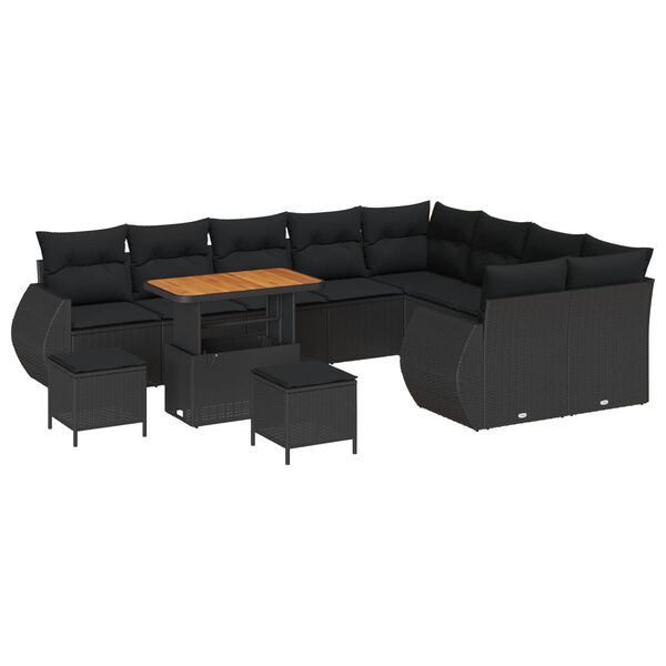 vidaXL Conjunto de Sof&aacute; de Jardim com almofada 12 pcs Preto