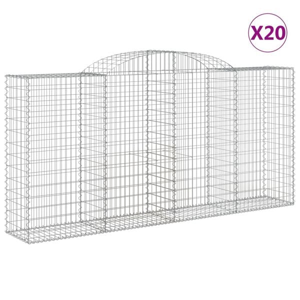 vidaXL Cestos gabião arqueados 20 pcs 300x50x140/160 cm