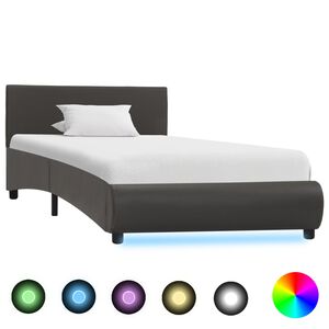 vidaXL Estrutura de cama com LED 100x200 cm couro artificial cinzento