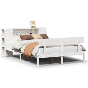 vidaXL Cama com estante sem colch&atilde;o 140x190 cm pinho maci&ccedil;o branco