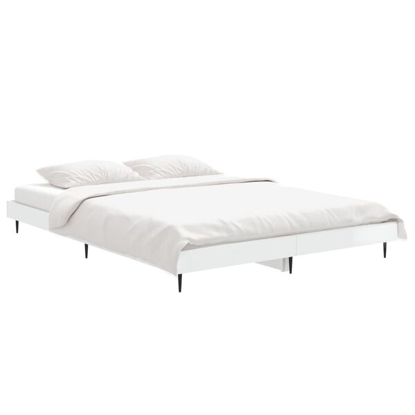 vidaXL Estrutura cama 140x190 cm derivados de madeira branco brilhante