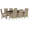 vidaXL 9 pcs conjunto de jantar p/ jardim com almofad&otilde;es vime PE bege