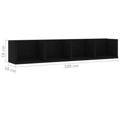 vidaXL Prateleira de parede para CD 100x18x18 cm contraplacado preto