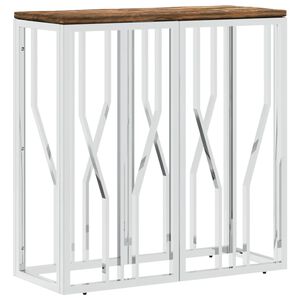 vidaXL Mesa consola a&ccedil;o inoxid&aacute;vel/madeira recuperada maci&ccedil;a prateado
