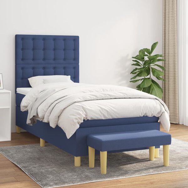 vidaXL Cama com molas/colch&atilde;o 90x190 cm tecido azul