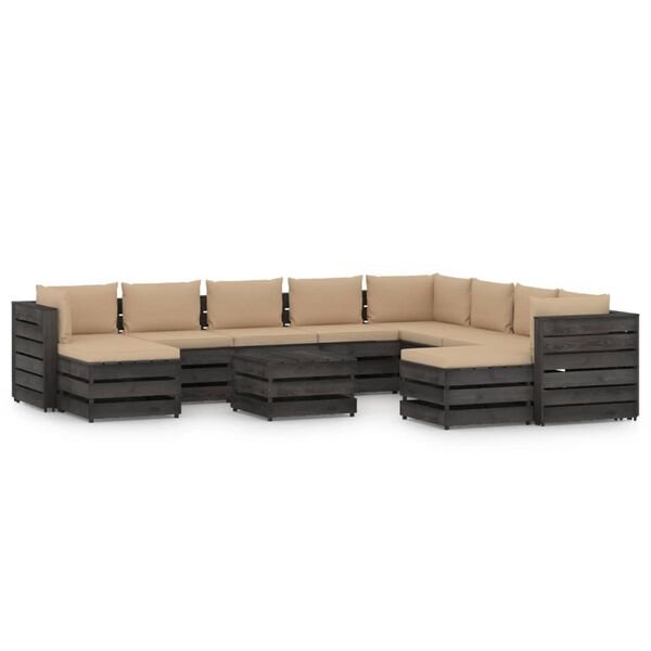 vidaXL 11pcs conj. lounge jardim + almofad&otilde;es madeira impreg. cinzento
